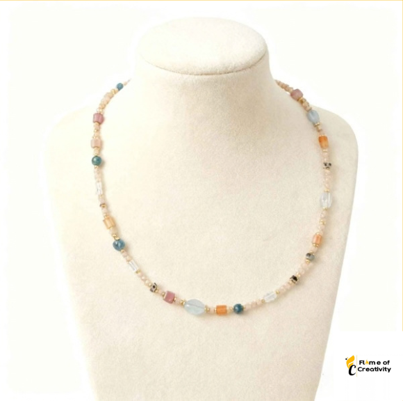 Natural Aquamarine, Rhodonite & Apatite Beaded Necklace, Colorful Gemstone Necklace, Handmade Style Jewelry, Gift for Her